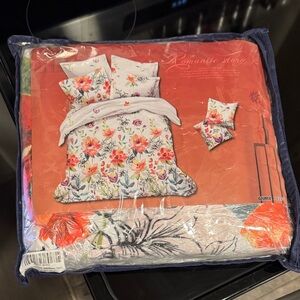 Floral Bedding Set - Orange and White